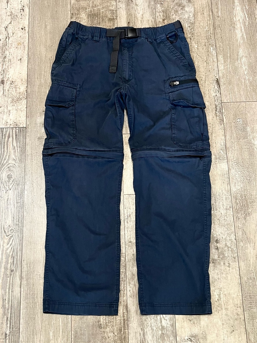 B.C. CLOTHING Convertible Zip-Off Belted Cargo Pants Men 30X28 Navy Blue Utility